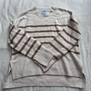 CeCe Cream and Brown Striped Men's Crewneck Sweater